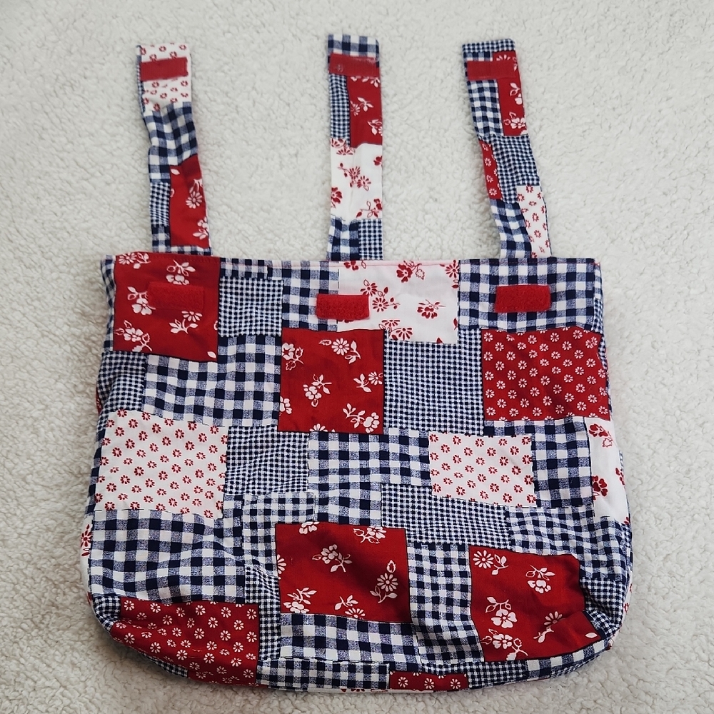 Patchwork Tote Storage Bag Velcro Closer - Red and Blue